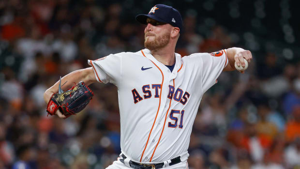 Aug 9, 2022; Houston, Texas, USA; Houston Astros relief pitcher Will Smith (51) delivers a pitch during the sixth inning against the Texas Rangers at Minute Maid Park. Mandatory Credit: Troy Taormina-USA TODAY Sports